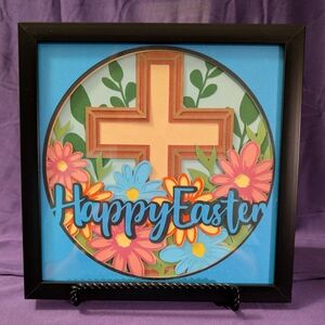 Happy Easter Layered Floral Cross Shadow Frame